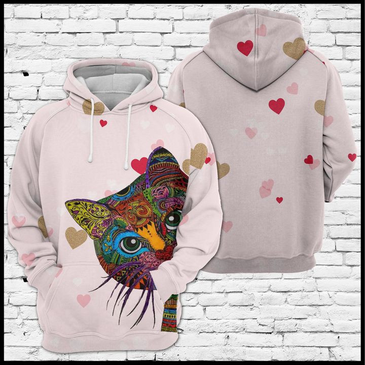 Lovely Cat Face 3D All Over Print Hoodie, Zip Hoodie