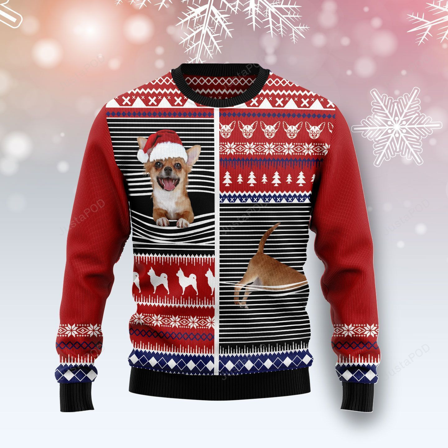 Lovely Chihuahua Ugly Christmas Sweater Adult 3D Funny Matching for family