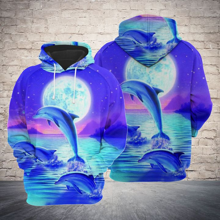 Lovely Dolphin Night 3D All Over Print Hoodie, Zip Hoodie