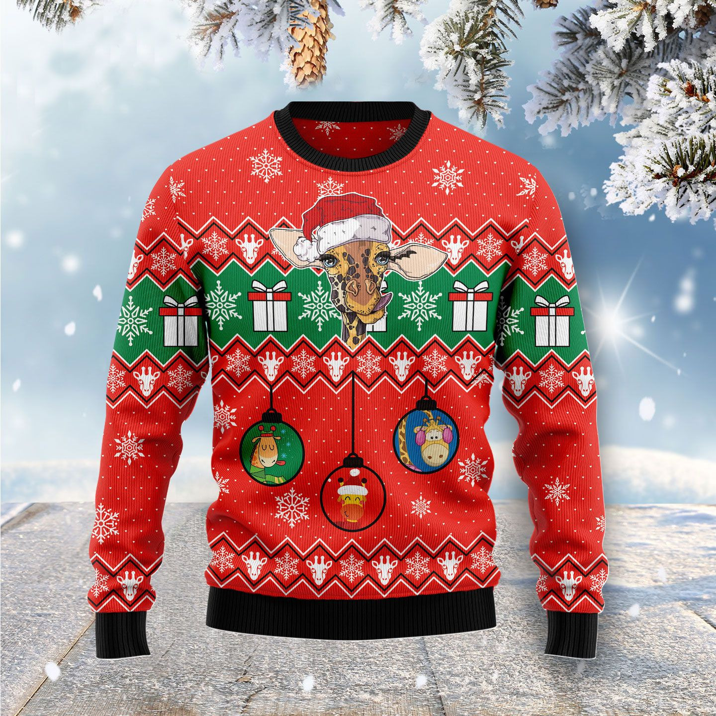 Lovely Giraffe Ugly Christmas Sweater Adult 3D Funny Matching for family