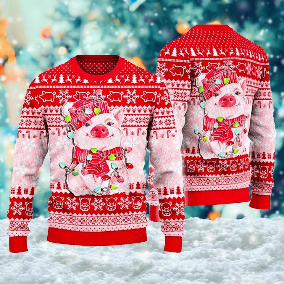 Lovely Pig Reindeer 3D Ugly Christmas Sweater, Merry Pigmas