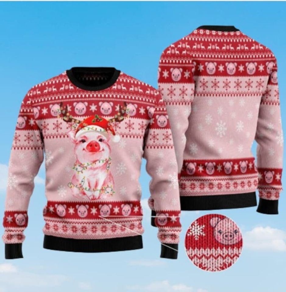 Lovely Pig reindeer Ugly Christmas Sweater, Merry Pigmas Pig Santa Christmas Sweatshirt