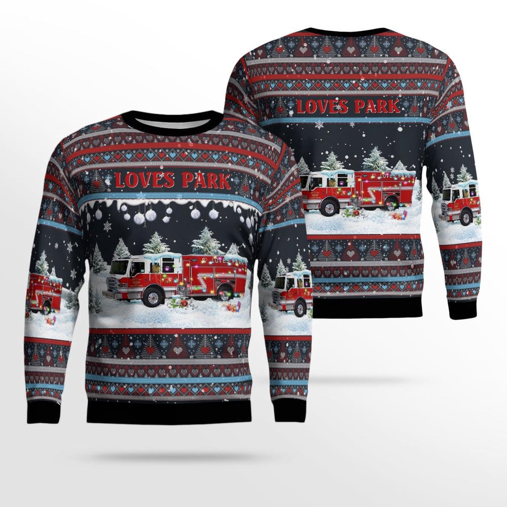 Loves Park Illinois City of Loves Park Fire Department AOP Ugly Sweater Christmas Unisex Sweaters Gift For Christmas