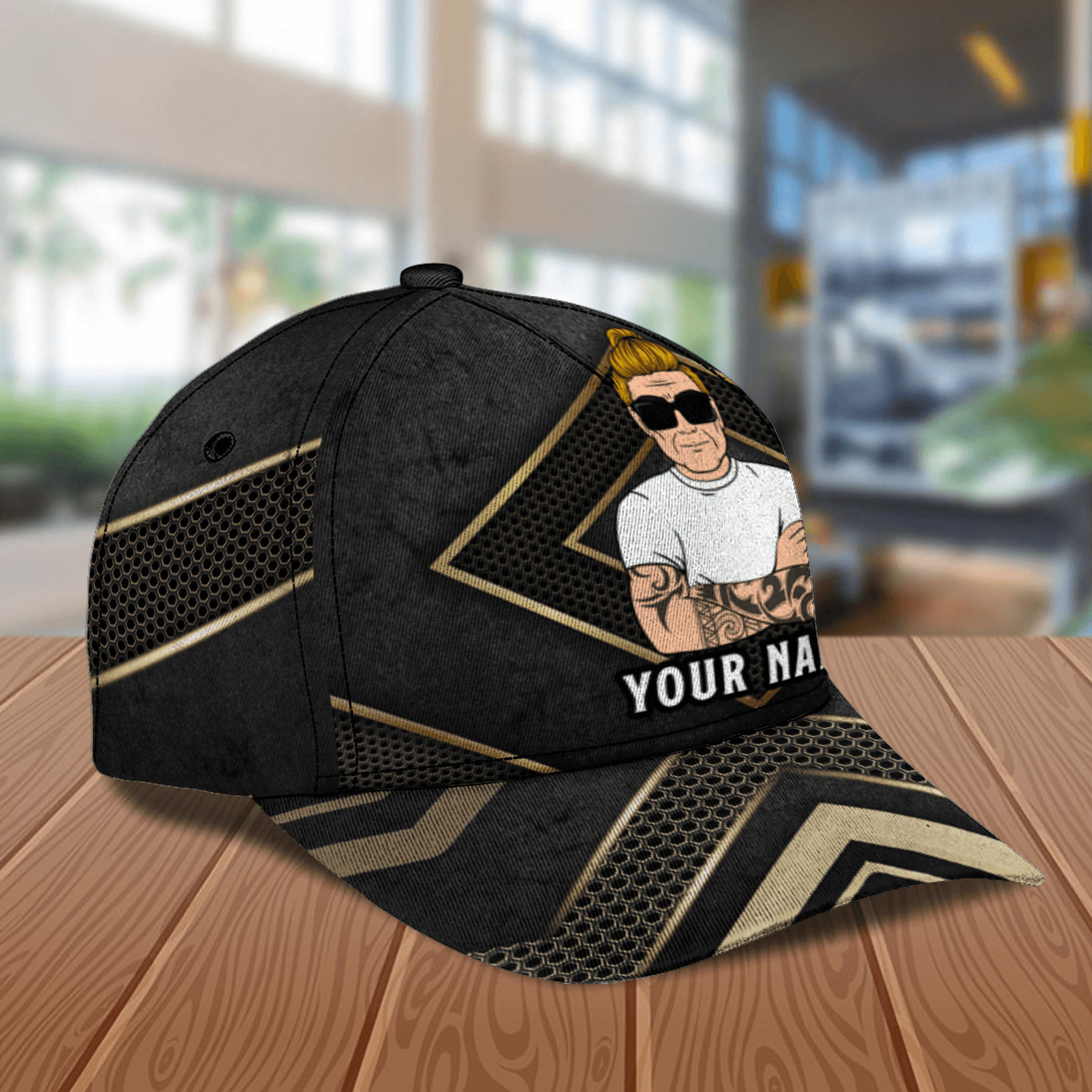 Lozenge Shape Black Father Personalized Classic Cap, Father’s Day Gift for Dad, Papa, Parents, Father, Grandfather Trucker Hats Custom Hats Gifts For Men & Women