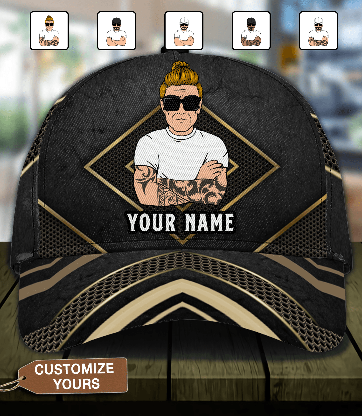 Lozenge Shape Black Father Personalized Classic Cap, Father’s Day Gift for Dad, Papa, Parents, Father, Grandfather Trucker Hats Custom Hats Gifts For Men & Women