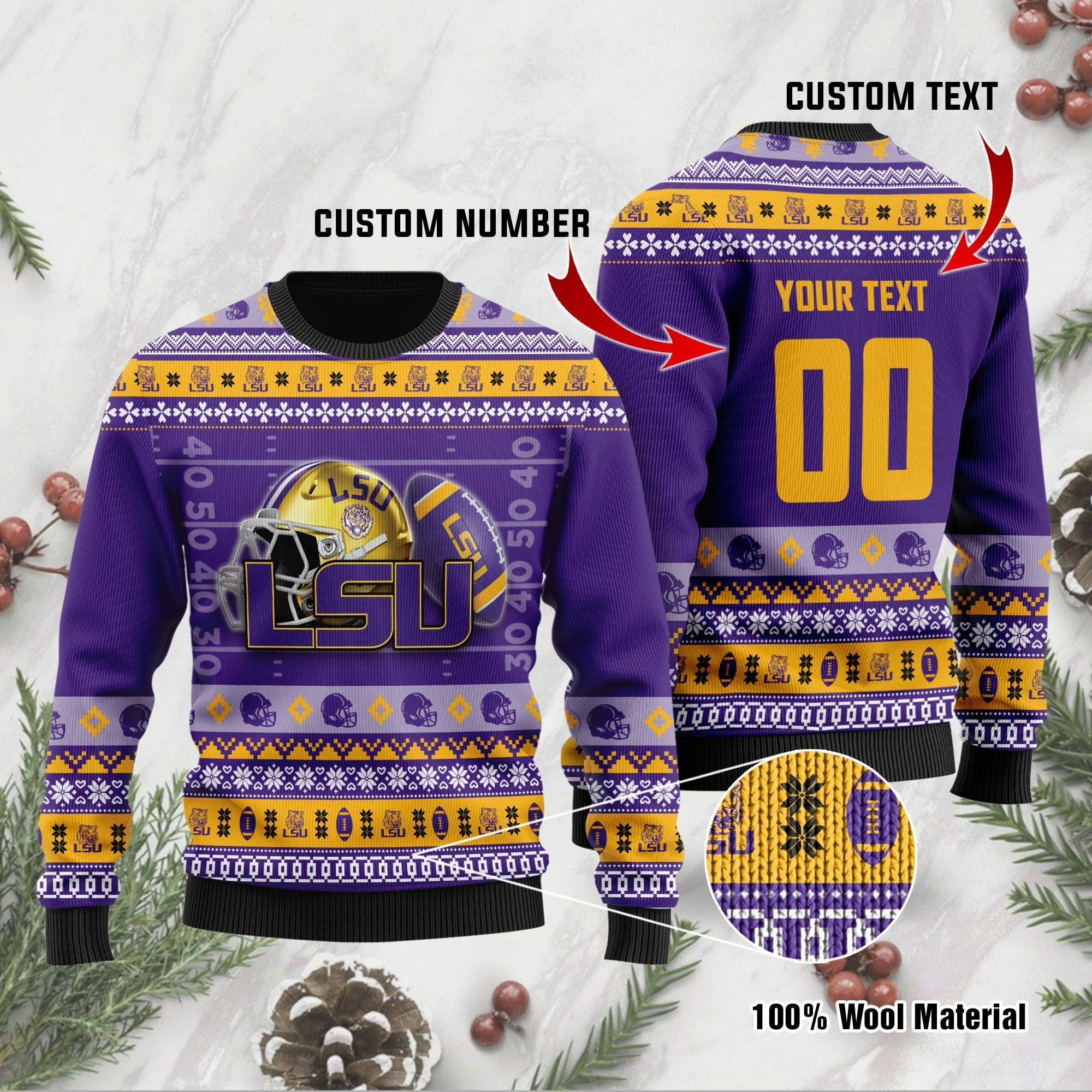 Lsu Tigers Custom Name & Number Personalized Ugly Christmas Sweater Adult 3D Funny Matching for family