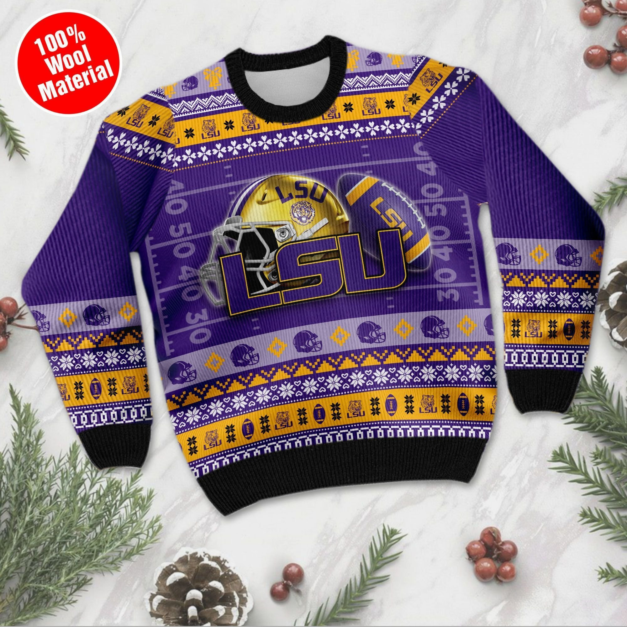 Lsu Tigers Custom Name & Number Personalized Ugly Christmas Sweater Adult 3D Funny Matching for family - Image 2