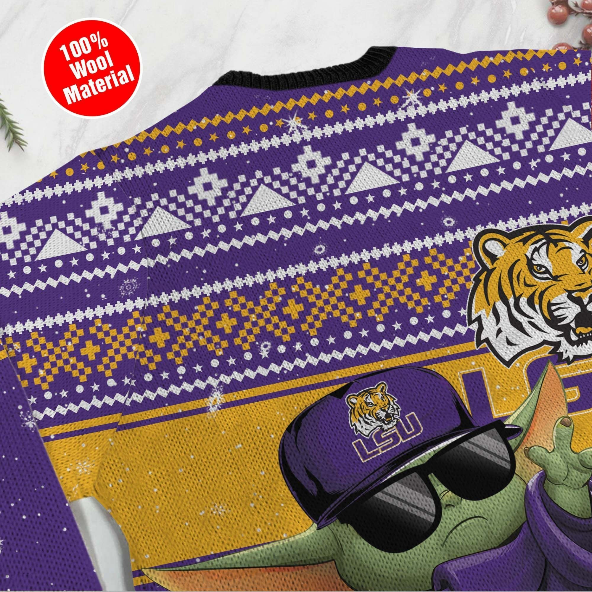 Lsu Tigers Grogu Baby Yoda Hug Logo Ugly Christmas Sweater Adult 3D Funny Matching for family - Image 5