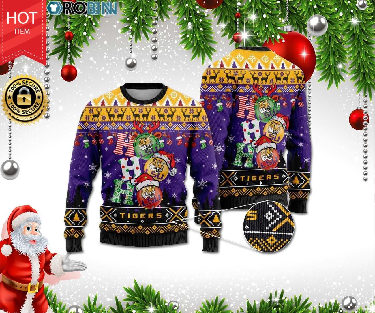 Lsu Tigers Ho Ho Ho 3D Print Christmas Ugly Christmas Sweater Adult 3D Funny Matching for family