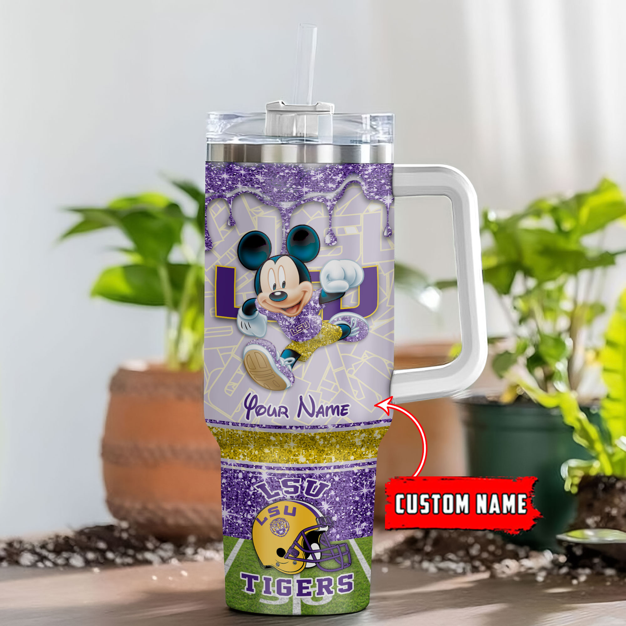LSU Tigers NCAA Mickey Mouse Glitter Custom Stanley Cup 40 oz 30 oz Tumbler With HandleTVC230124