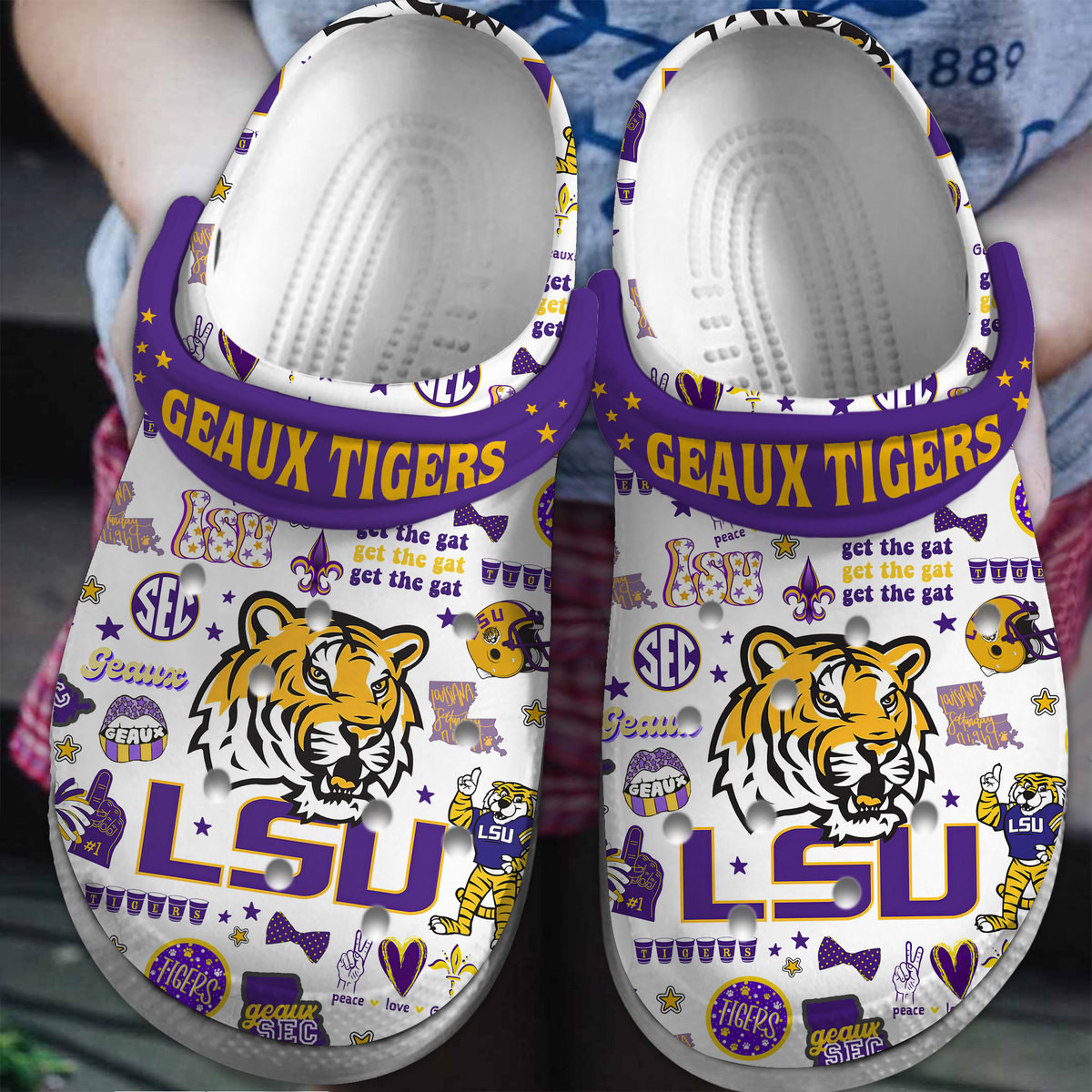 LSU Tigers NCAA Sport Crocs Crocband Clogs Shoes Comfortable For Men Women and Kids