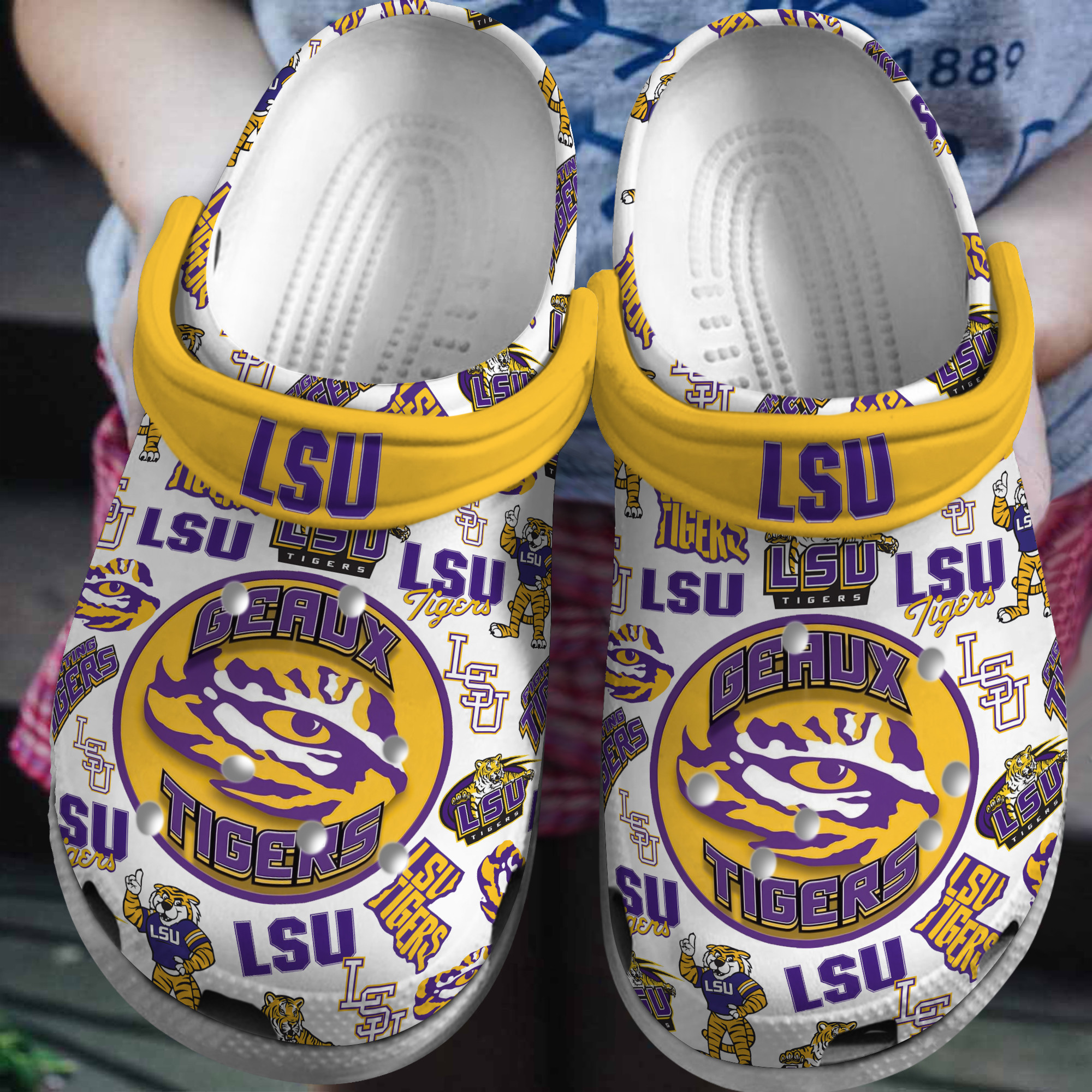 LSU Tigers NCAA Sport Crocs Crocband Clogs Shoes Comfortable For Men Women and Kids