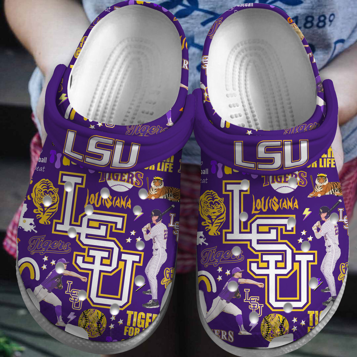 LSU Tigers NCAA Sport Crocs Crocband Clogs Shoes Comfortable For Men Women and Kids