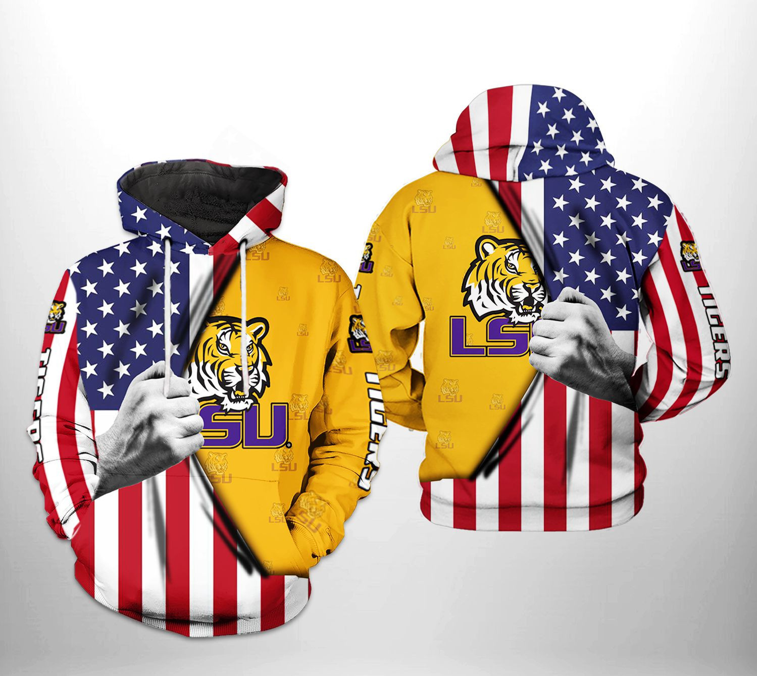 LSU Tigers NCAA US Flag 3D All Over Print Hoodie, Zip Hoodie