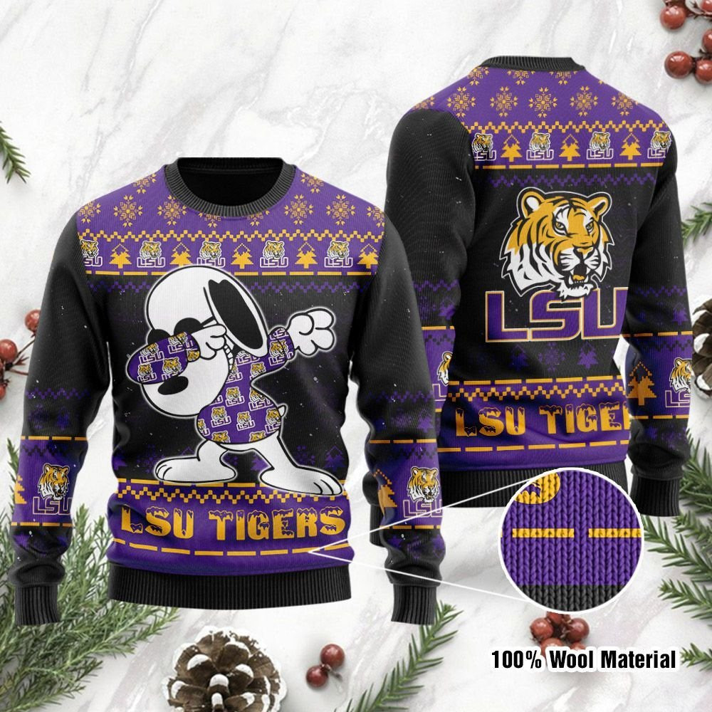 Lsu Tigers Snoopy Dabbing Holiday Party Ugly Christmas Sweater Adult 3D Funny Matching for family