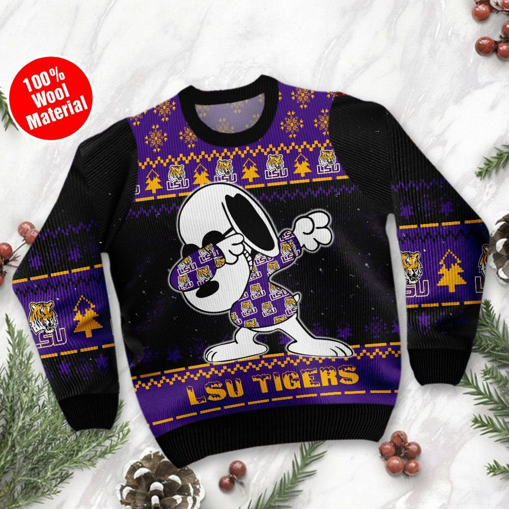 Lsu Tigers Snoopy Dabbing Ugly Christmas Sweater Adult 3D Funny Matching for family - Image 2
