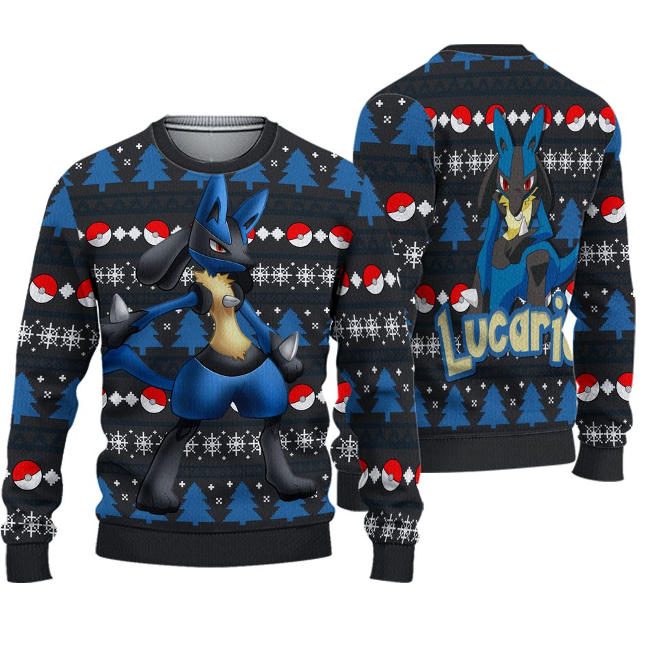 Lucario PKM Christmas Ugly Sweater, Anime Ugly Sweater