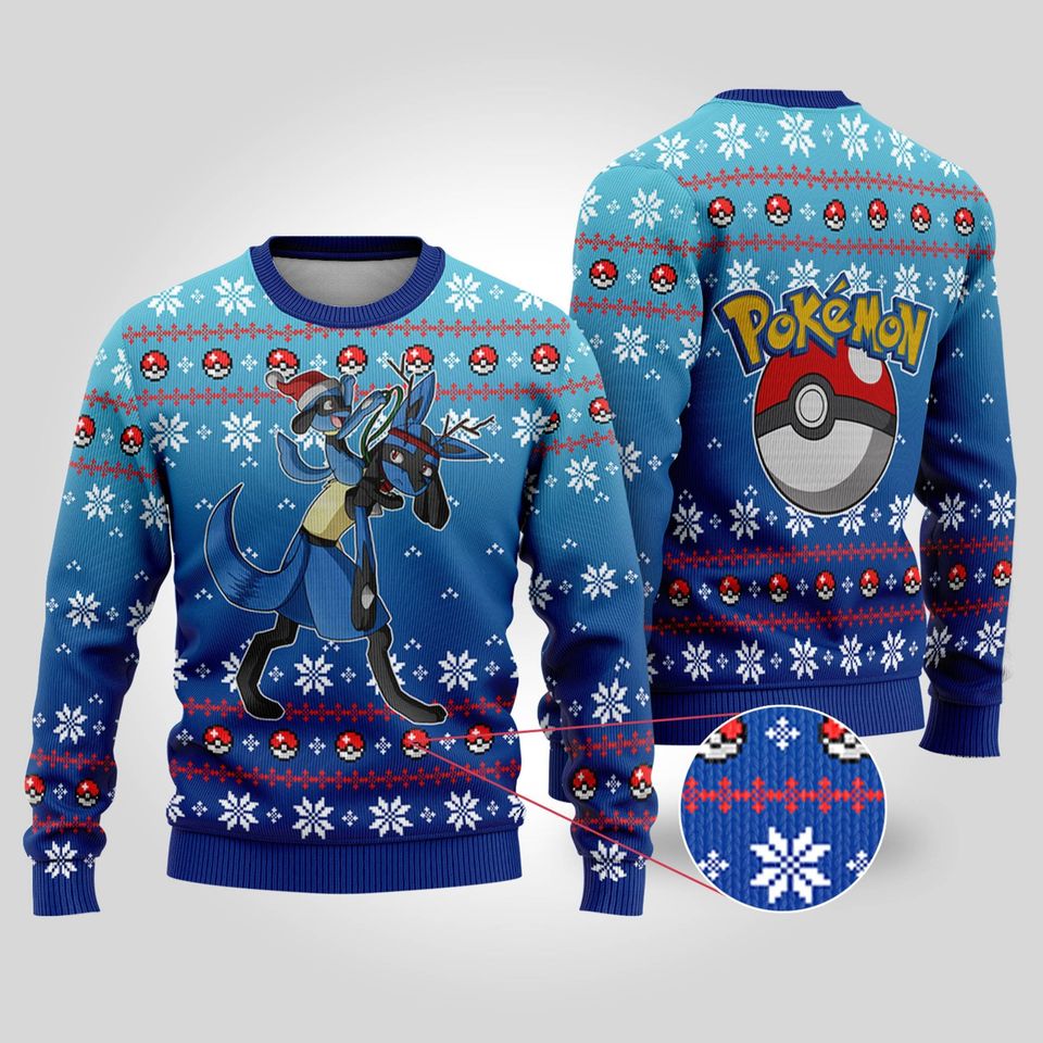Lucario PKM Christmas Ugly Sweater, Anime Ugly Sweater