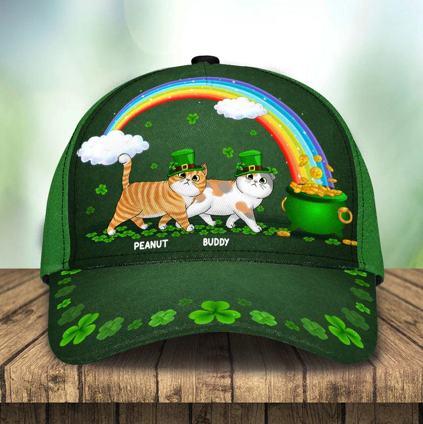 Lucky Cats With Rainbow Cat Personalized Classic Cap, Personalized St. Patrick's Day Gift for Cat Lovers, Cat Dad, Cat Mom Trucker Hats Custom Hats Gifts For Men & Women