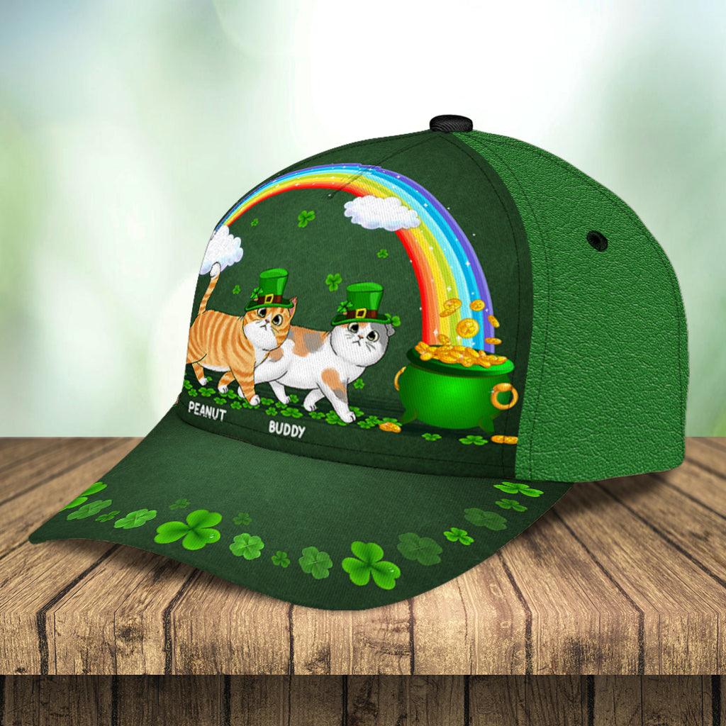 Lucky Cats With Rainbow Cat Personalized Classic Cap, Personalized St. Patrick's Day Gift for Cat Lovers, Cat Dad, Cat Mom Trucker Hats Custom Hats Gifts For Men & Women