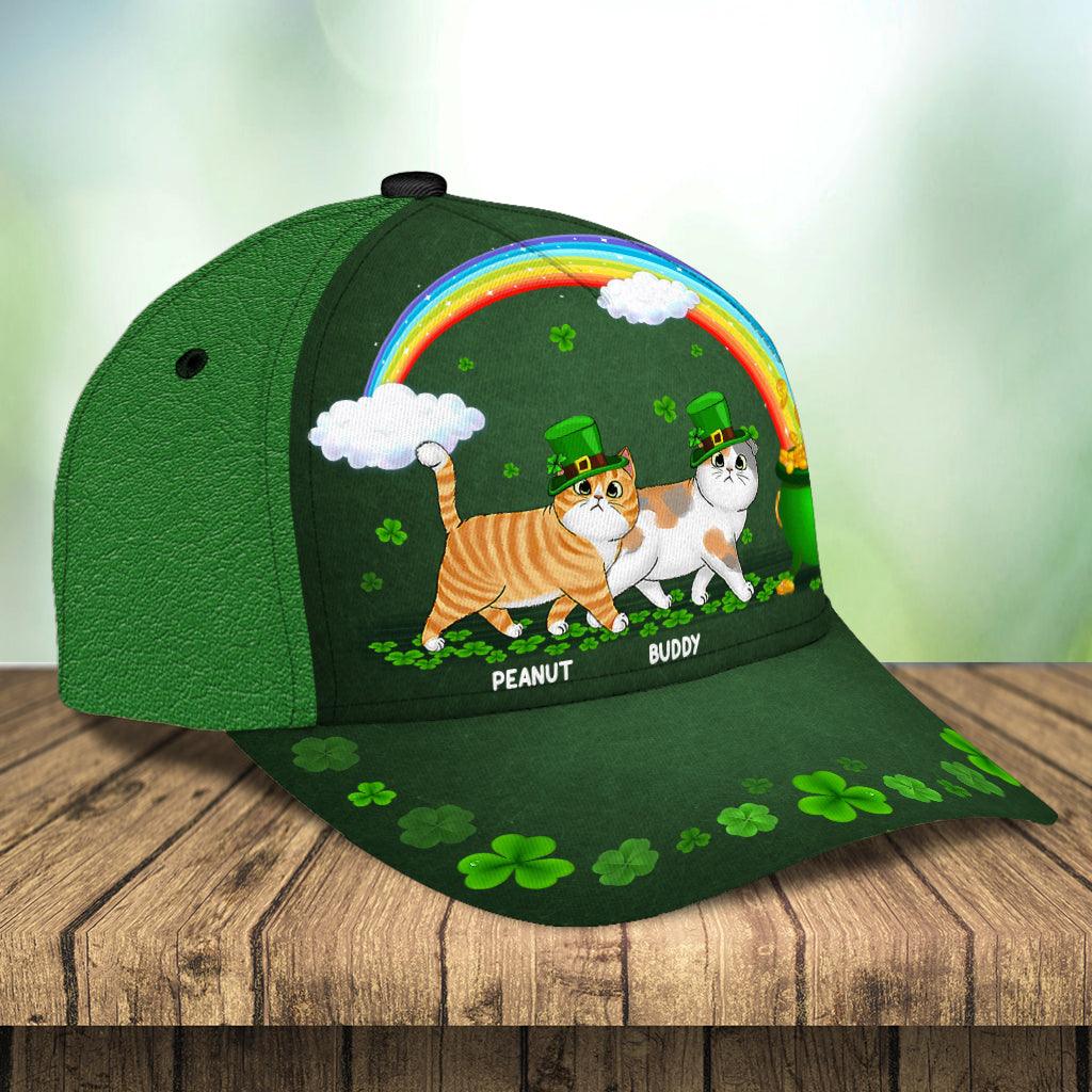 Lucky Cats With Rainbow Cat Personalized Classic Cap, Personalized St. Patrick's Day Gift for Cat Lovers, Cat Dad, Cat Mom Trucker Hats Custom Hats Gifts For Men & Women