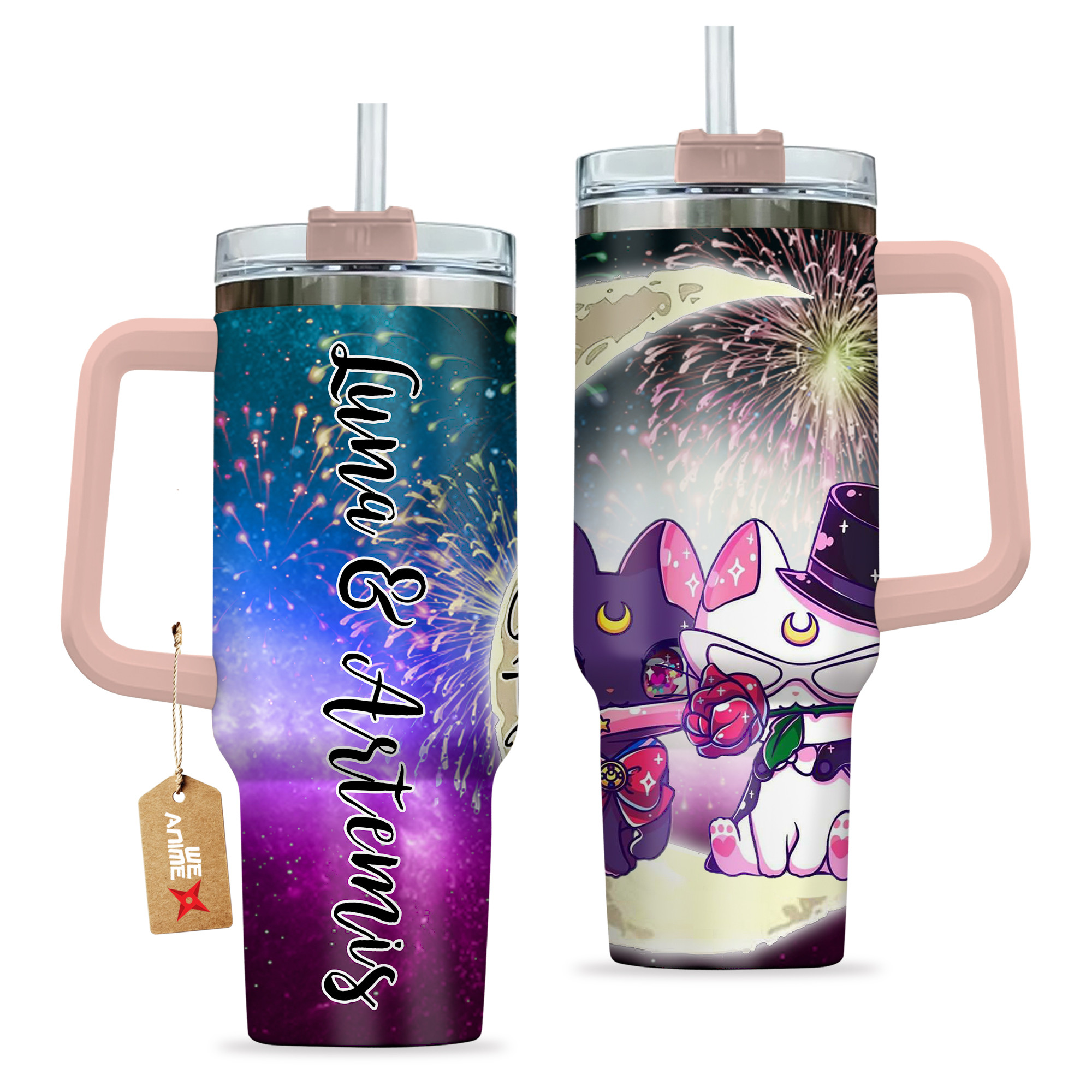 Luna & Artermis Sailor Moon Anime Valentine Custom Stanley Cup 40 oz 30 oz Tumbler With HandleTVC2301167 - Image 2