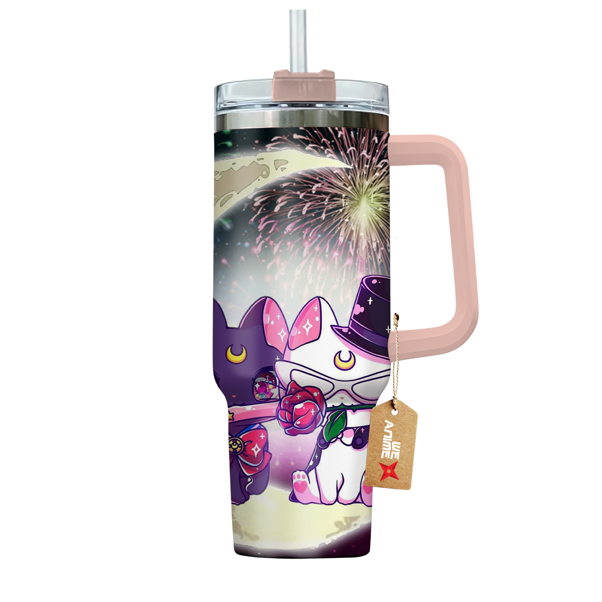 Luna & Artermis Sailor Moon Anime Valentine Custom Stanley Cup 40 oz 30 oz Tumbler With HandleTVC2301167 - Image 4