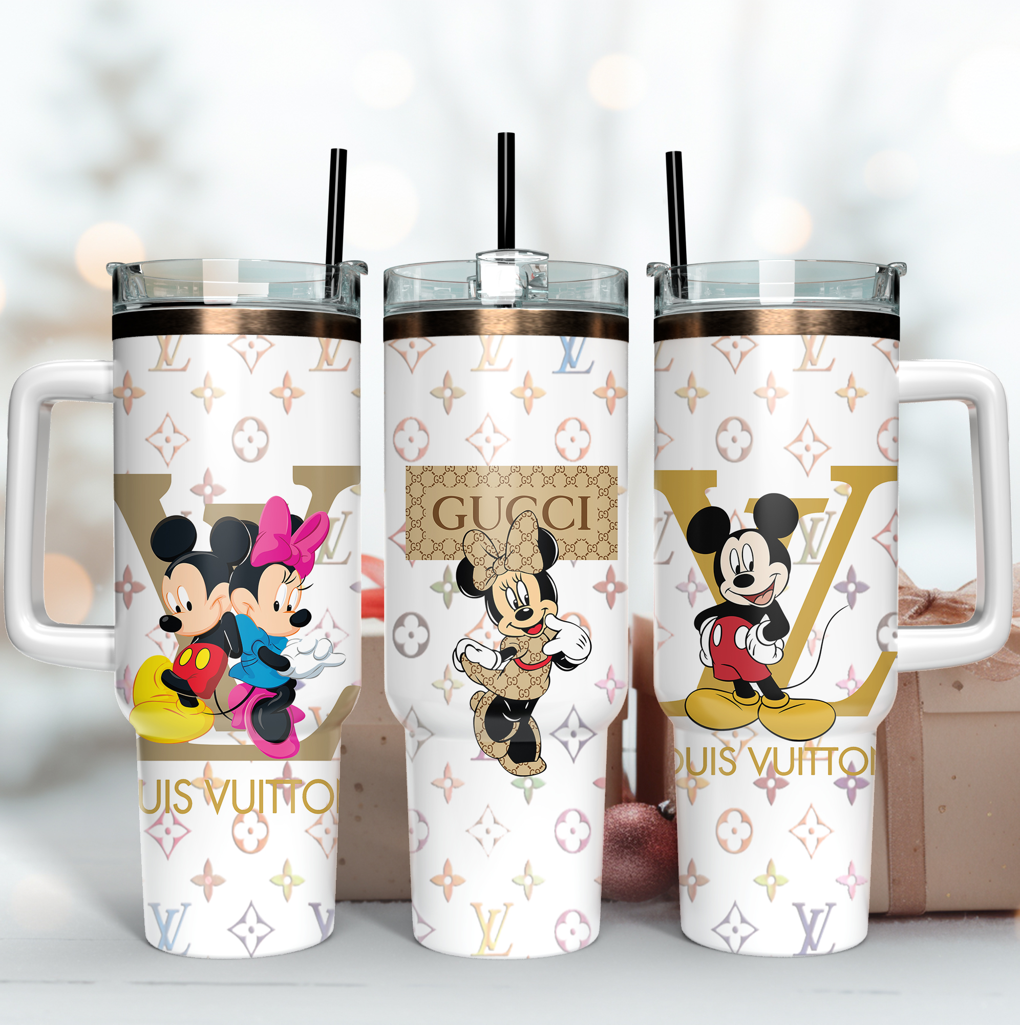 LV Gucci Mickey and Minnie Mouse Custom Stanley Cup 40 oz 30 oz Tumbler With HandleTVC2301168