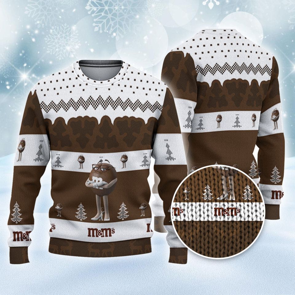 M&M's Brown Ugly Sweater Pine Forest Pattern MnM Characters Sweatshirt