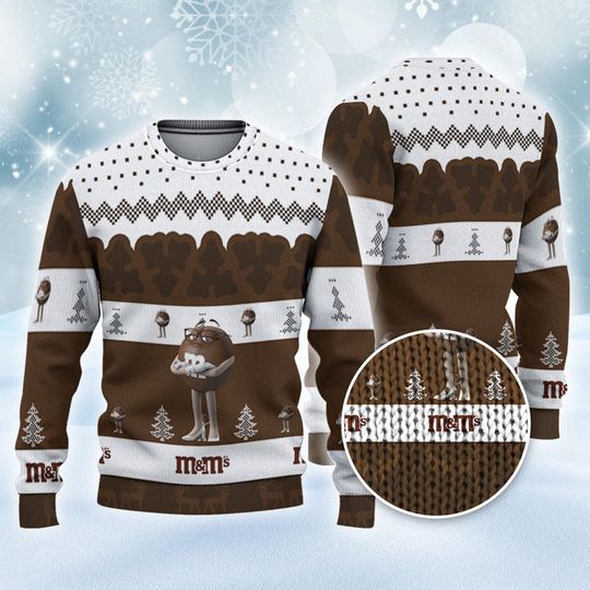 M&M's Brown Ugly Sweater Pine Forest Pattern MnM Characters Sweatshirt - Image 4