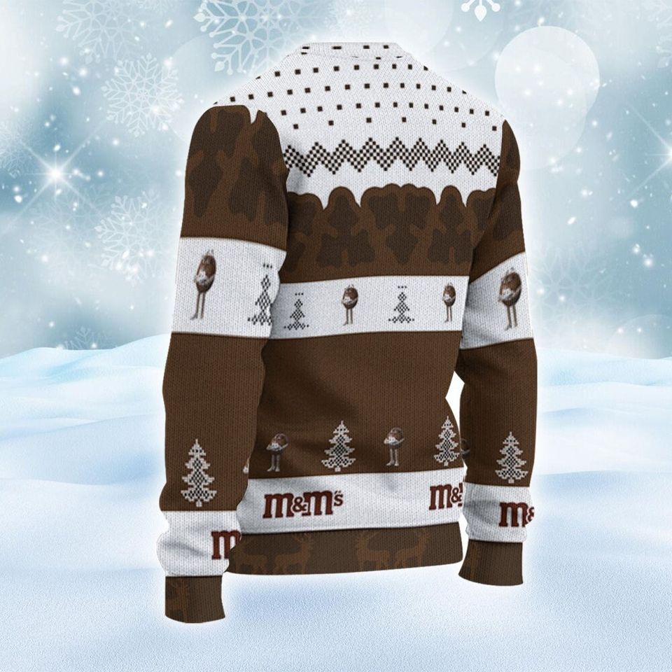 M&M's Brown Ugly Sweater Pine Forest Pattern MnM Characters Sweatshirt - Image 3