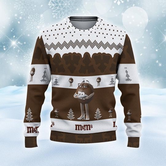 M&M's Brown Ugly Sweater Pine Forest Pattern MnM Characters Sweatshirt - Image 5