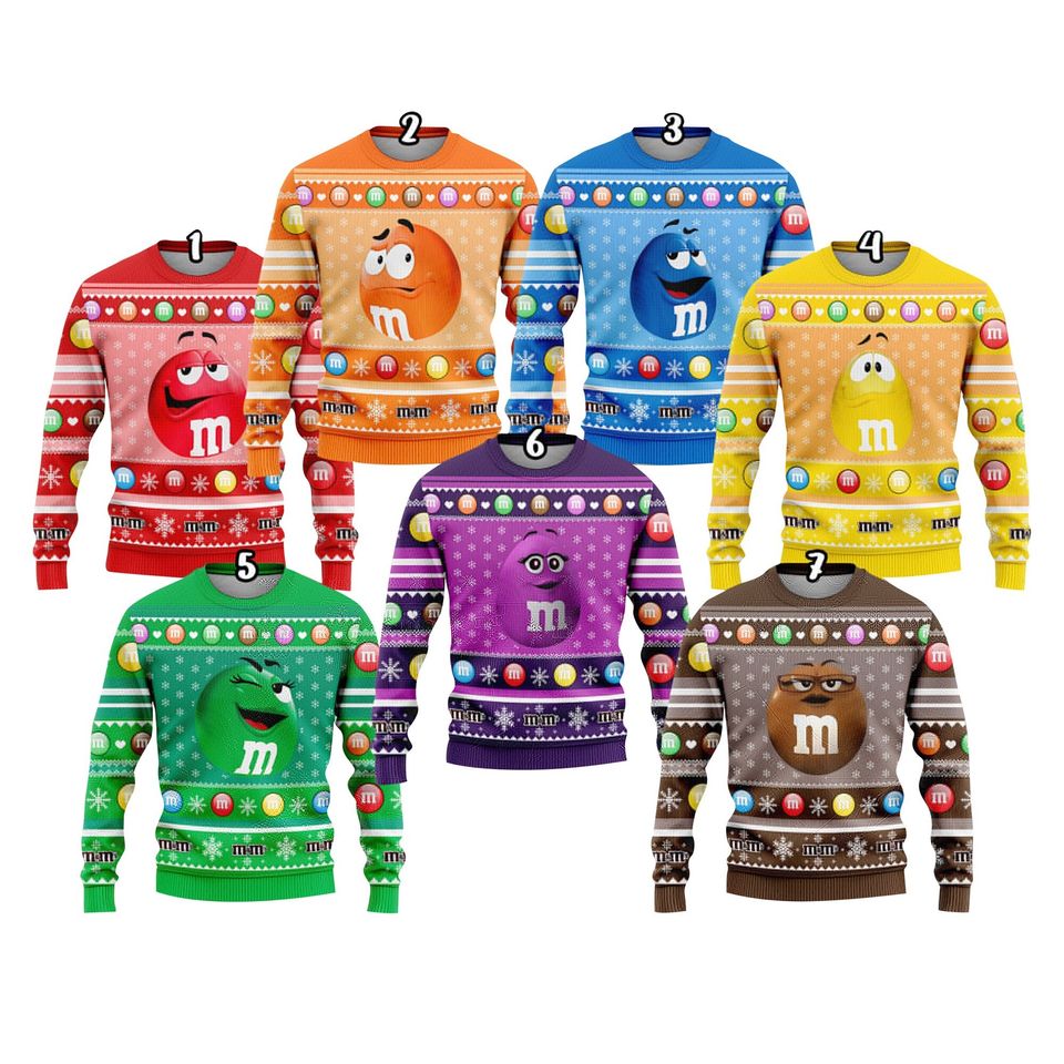 M And M Ugly Christmas Sweater, M&M Candy Chocolate Ugly Sweater