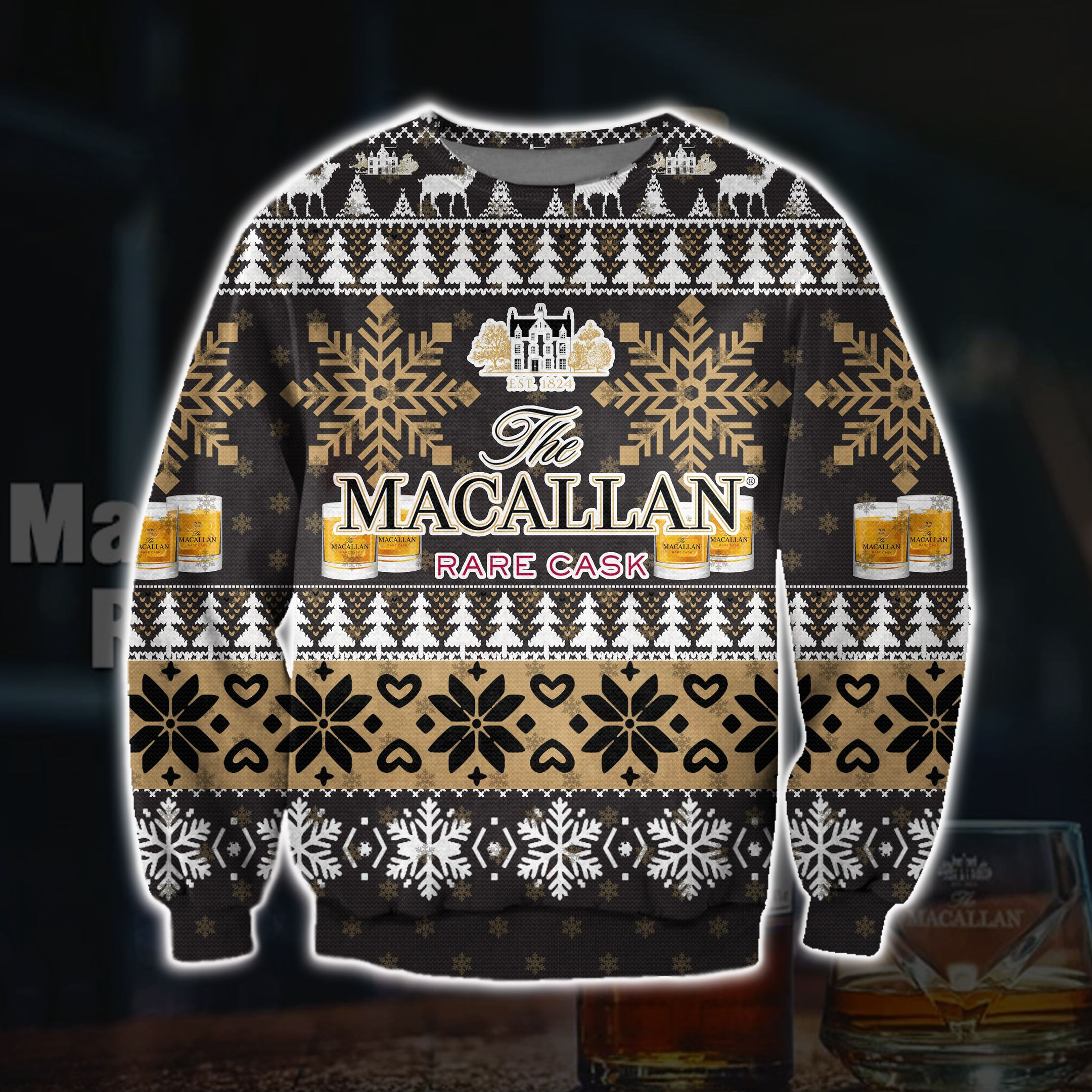 Macallan Rare Cask Knitting Pattern 3D Print Ugly Christmas Sweater Adult 3D Funny Matching for family