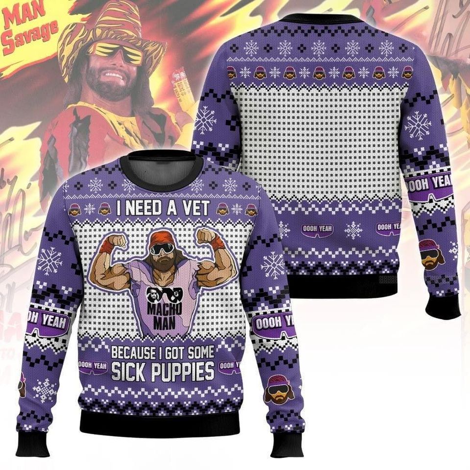 Macho Man Sick Puppies Ugly Sweater, The Cream Of The Crop Ugly Christmas Sweater - Image 2