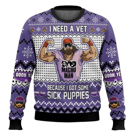 Macho Man Sick Puppies Ugly Sweater, The Cream Of The Crop Ugly Christmas Sweater - Image 10