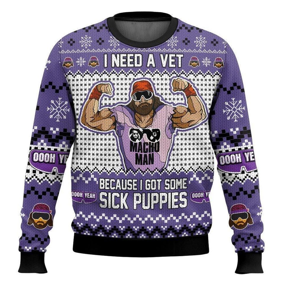 Macho Man Sick Puppies Ugly Sweater, The Cream Of The Crop Ugly Christmas Sweater - Image 3