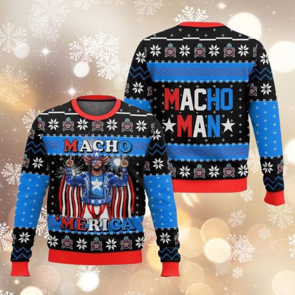 Macho Merica Ugly Christmas Sweater, Macho Man Randy Savage Sweatshirt