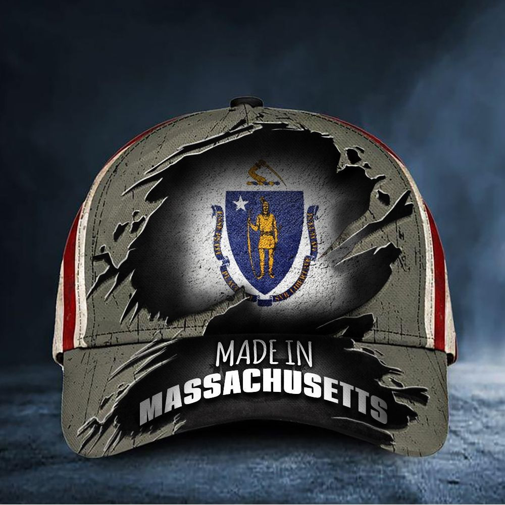 Made In Massachusetts Hat USA Massachusetts Flag Cap Patriotic Gifts Trucker Hats Custom Hats Gifts For Men & Women