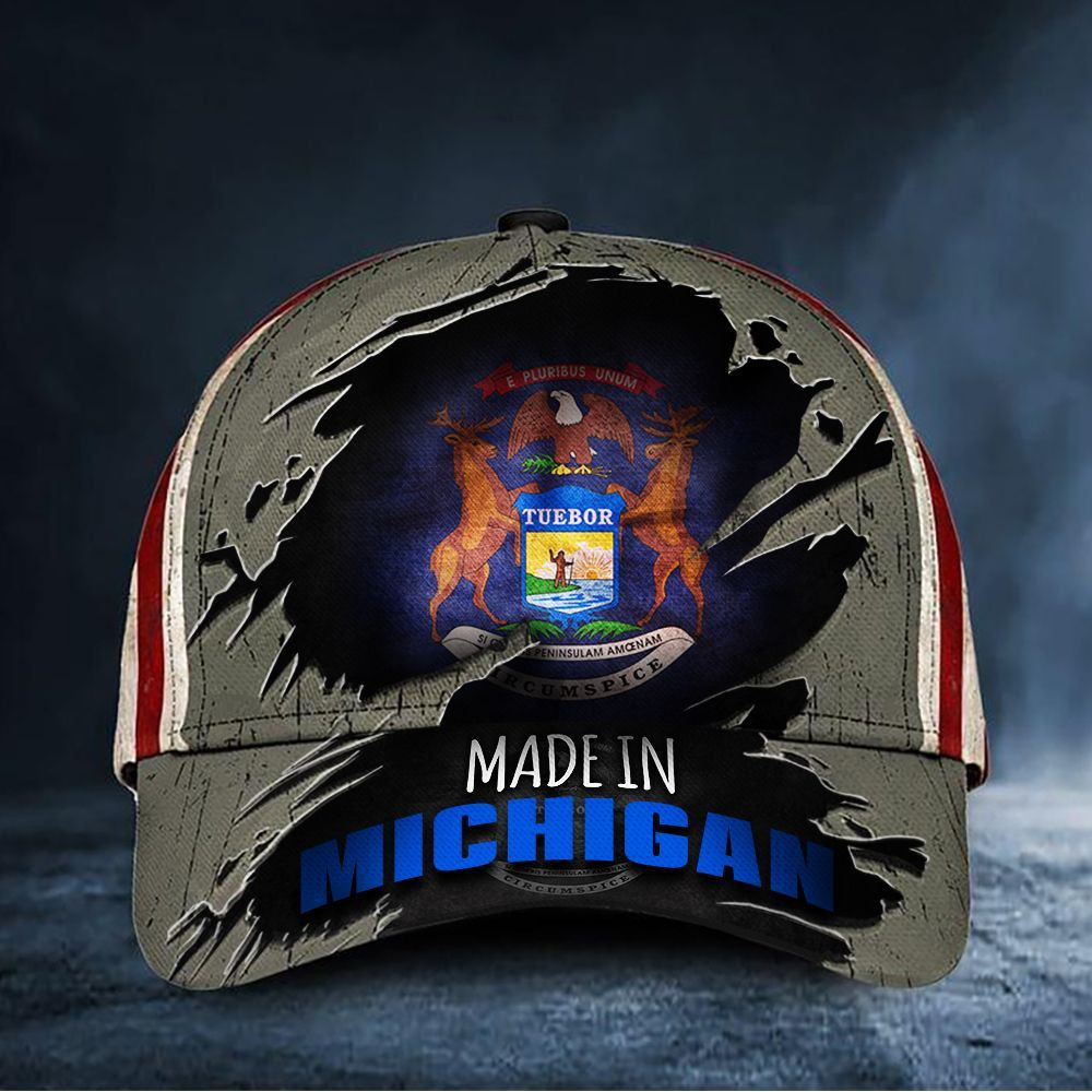 Made In Michigan Hat Patriotic American Flag Vintage Michigan State Baseball Hat Merch Trucker Hats Custom Hats Gifts For Men & Women