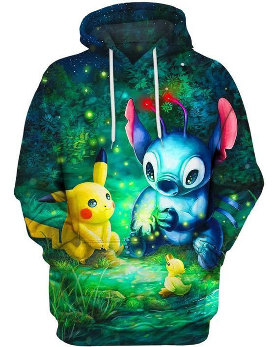 Magic Crystals Stitch Pikachu Stitch Lilo Pokemon 3D All Over Print Hoodie, Zip Hoodie