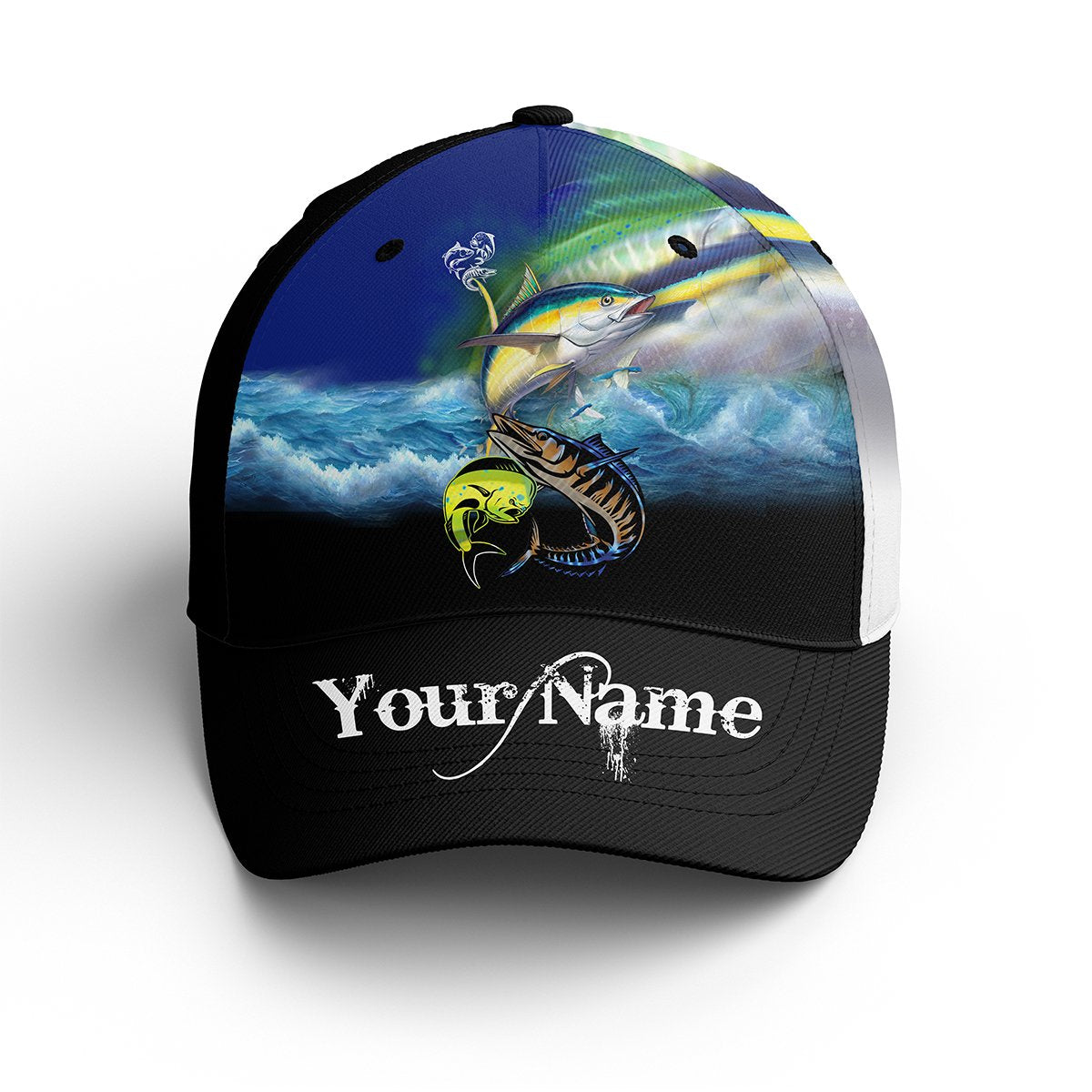 Mahi-Mahi, Wahoo, Tuna Saltwater Fishing Custom Fishing Hat Adjustable Mesh Unisex Fishing Baseball Angler Hat, Fishing Classic Cap Trucker Hats Custom Hats Gifts For Men & Women