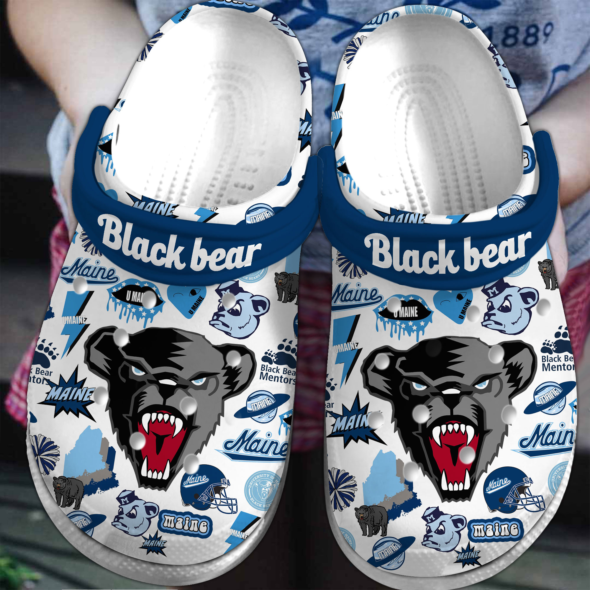 Maine Black Bears NCAA Sport Crocs Crocband Clogs Shoes Comfortable For Men Women and Kids