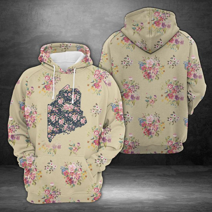 Maine Floral Vintage 3D All Over Print Hoodie, Zip Hoodie