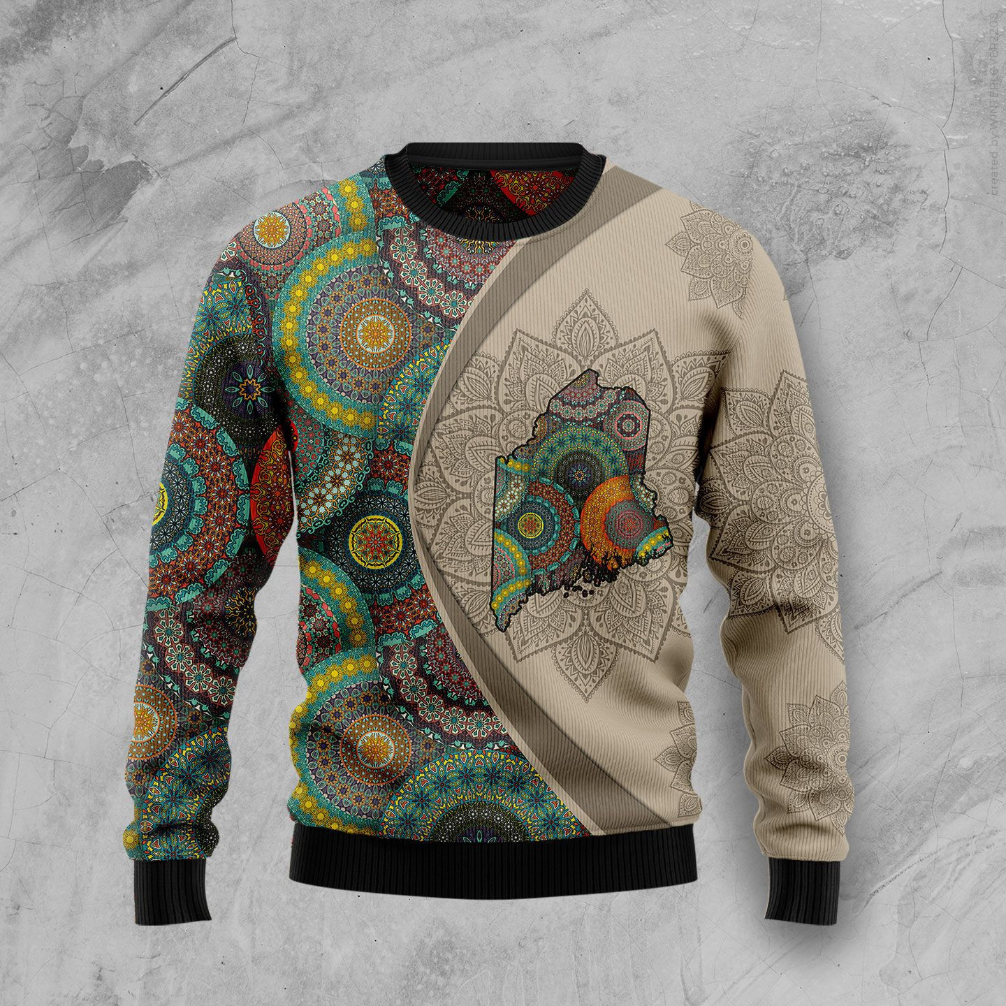 Maine Mandala Ugly Christmas Sweater Adult 3D Funny Matching for family