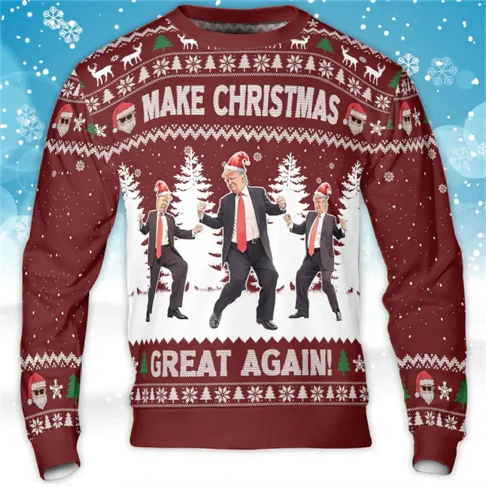 Make Christmas Great Again, Trump Sweatshirt Funny Trump Prom Ugly Christmas Sweater - Image 3