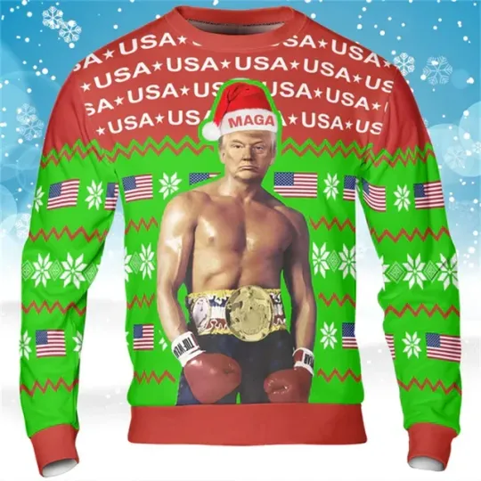 Make Christmas Great Again, Trump Sweatshirt Funny Trump Prom Ugly Christmas Sweater - Image 24