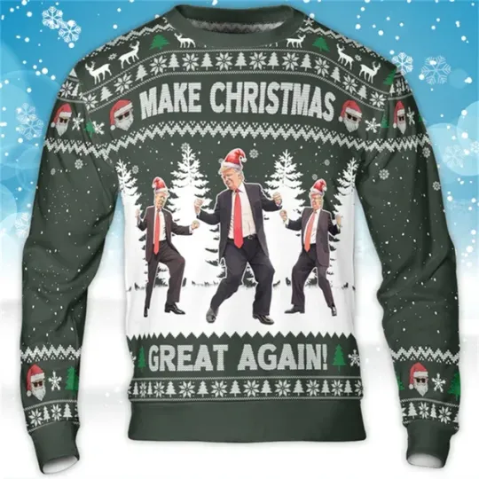 Make Christmas Great Again, Trump Sweatshirt Funny Trump Prom Ugly Christmas Sweater - Image 22