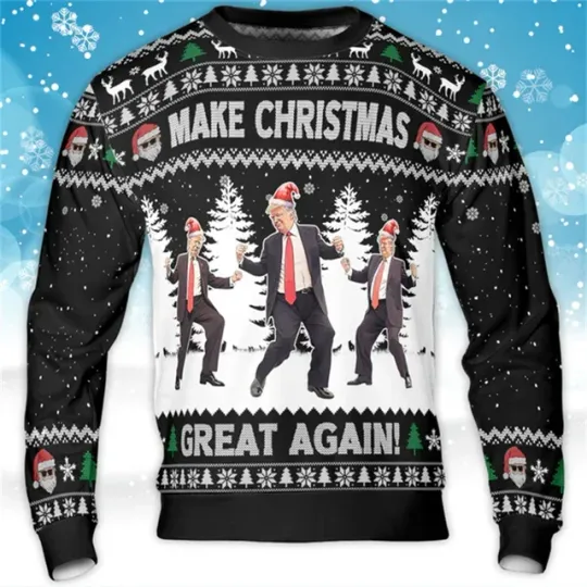 Make Christmas Great Again, Trump Sweatshirt Funny Trump Prom Ugly Christmas Sweater - Image 19