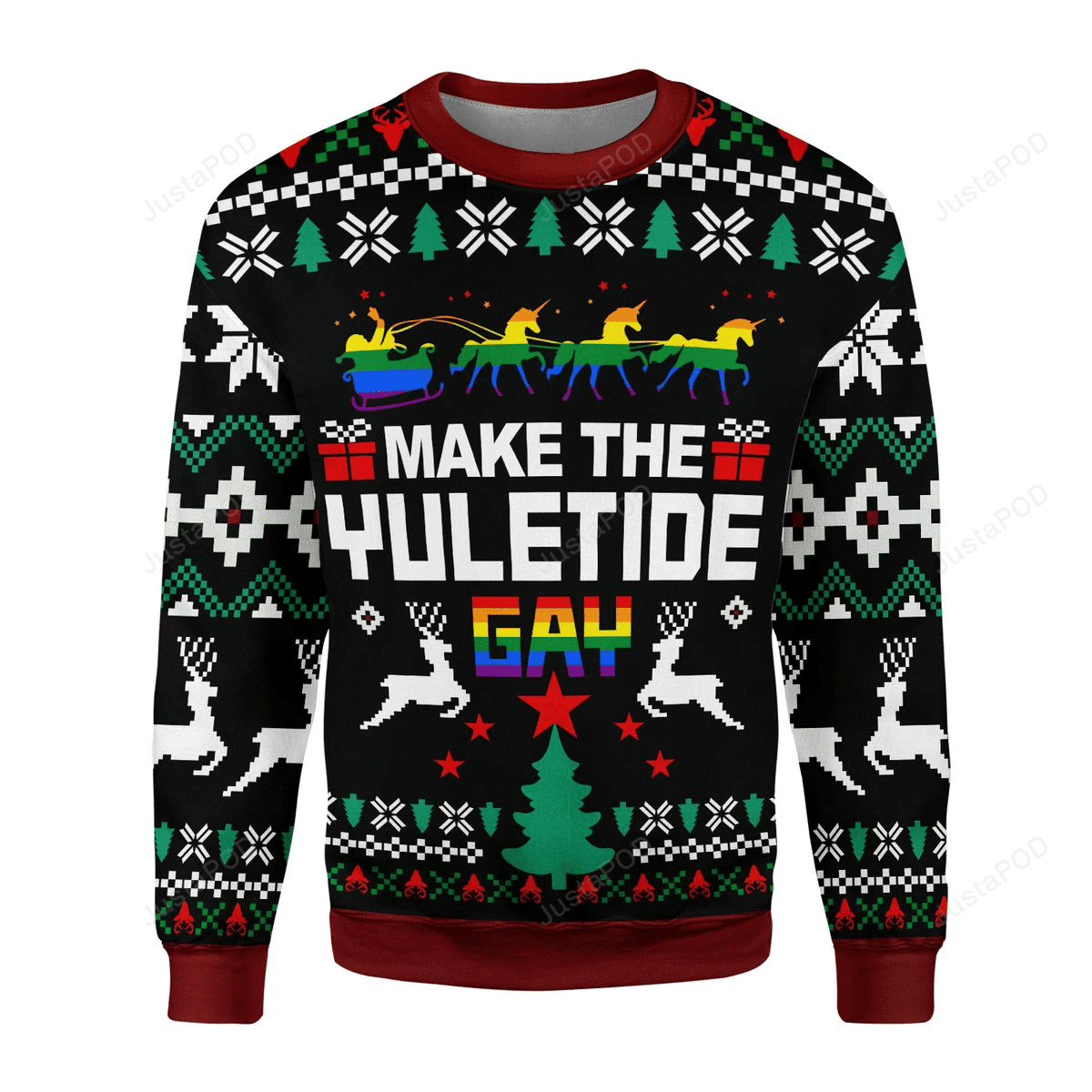 Make The Yuletide Gay Ugly Christmas Sweater Adult 3D Funny Matching for family - Image 2